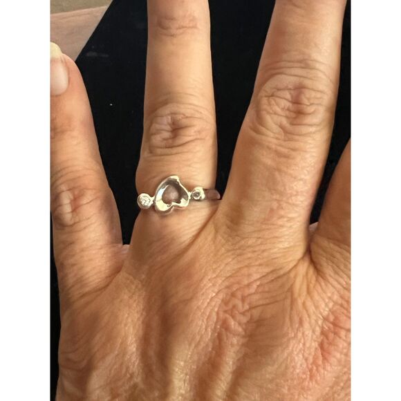 Authentic Tiffany&Co. Silver 925 Elsa Peretti Open Heart Ring With DiamondsSZ 7 - Picture 2 of 6